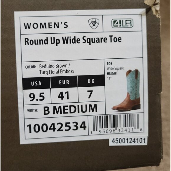 Women Ariat Round Up Wide Square Toe Beduino Brown Turquoise Floral Embossed 9.5 - Picture 13 of 15